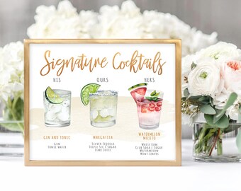 Signature Cocktails, Bar Menu, Wedding Bar, Cocktails Sign, Custom JPG file, DIGITAL