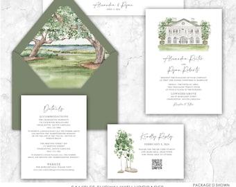 Lowndes Grove Wedding Invitation, Charleston, South Carolina, venue wedding invitation