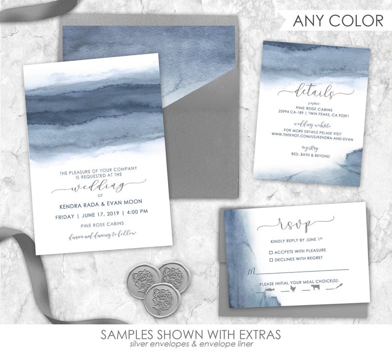Watercolor Wedding Invitations emerald wedding greenery wedding invitation wedding invites deckle edge mountain green forest