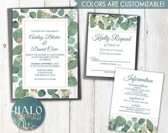 Eucalyptus Wedding Invitation, leaves, greenery, simple, Classic wedding, neutral, wedding invitation, Romantic, classic, boho, printed