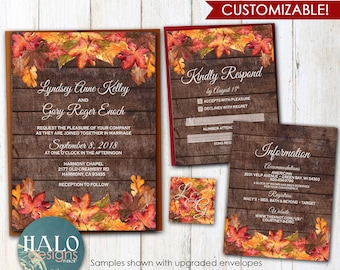 Rustic Fall Leaves Wedding Invitation