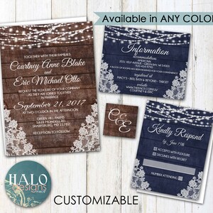 Rustic Lace Wedding invitation, ANY COLOR, Rustic Wedding invitation, rustic invitations image 4