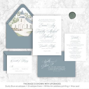Wedding invitation set featuring a venue on the envelope liner | classically elegant wedding invitation design | Daniel's Ridge