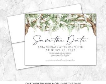 Watercolor Oak Tree Save the Date, Spanish Moss Oak Save the Date, Custom Venue, Southern Oak, Tree save the date