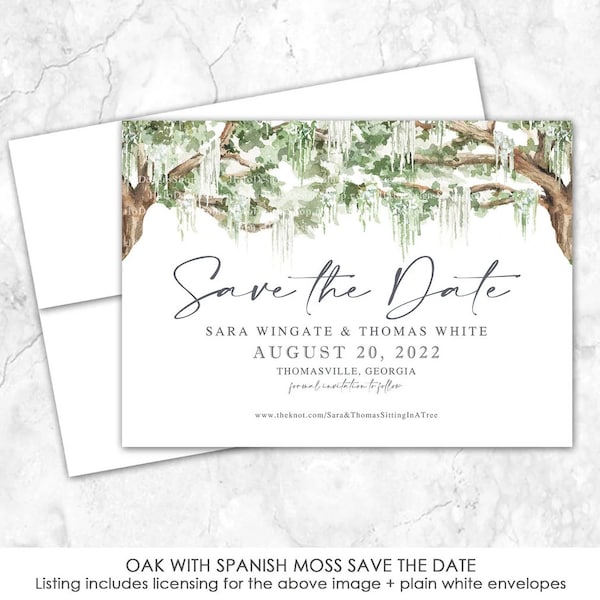 Watercolor Oak Tree Save the Date, Spanish Moss Oak Save the Date, Custom Venue, Southern Oak, Tree save the date