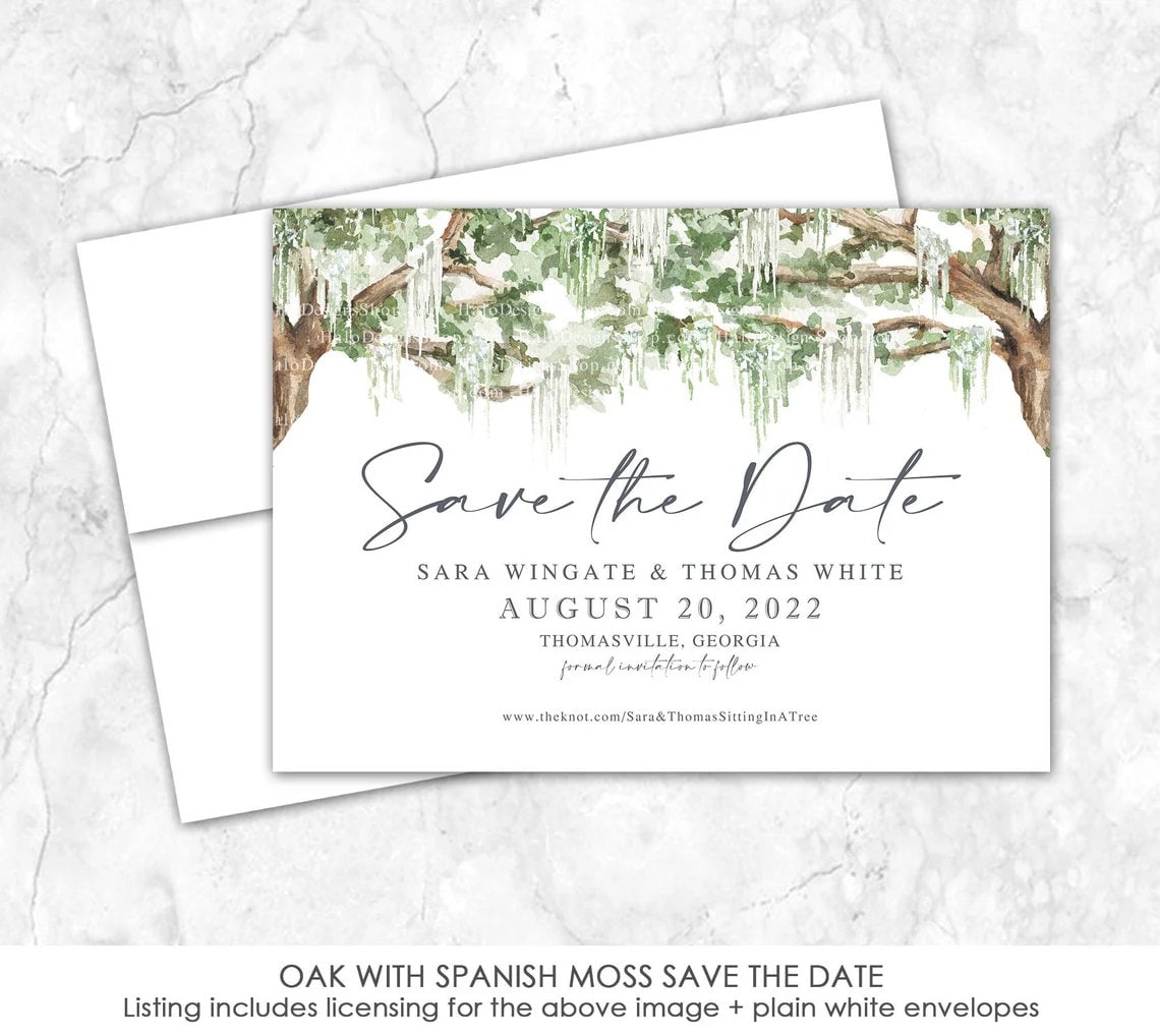 Spanish Moss Covered Tree Save the Date | Southern Save the Date | Mossy Oak tree save the date or wedding invitation
