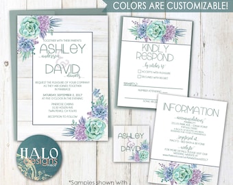 Rustic Succulent Wedding Invitation, ANY COLOR, succulent wedding invite, succulent invitations, wood and succulents