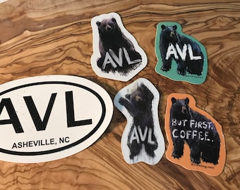 Asheville Sticker Pack, AVL stickers, Bear stickers, Coffee Stickers, Animal Stickers, Stickers for your water bottle, stickers for laptop
