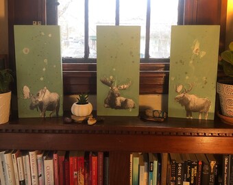 Fern Green Moose Painting, Animal Art, Drawing Collage, Art for Kids Room, Children's Rooms, Art for Hunters, Wildlife Art, Wild Animals