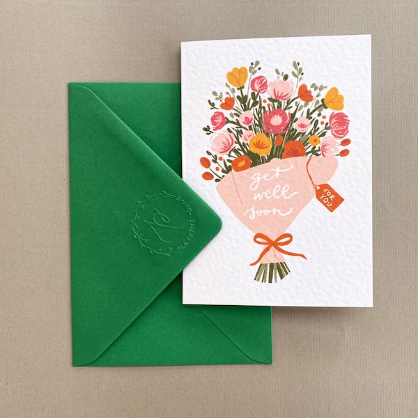 Get well soon card  | Sending love card | Sending Flowers card | Feel better card | Pretty Floral Card