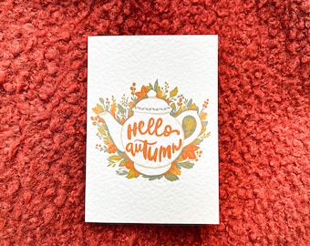 Tea Lover Herbst Postkarte - Illustrierte Postkarte - Hübsche Teetasse Karte - 10x15 Postkarte