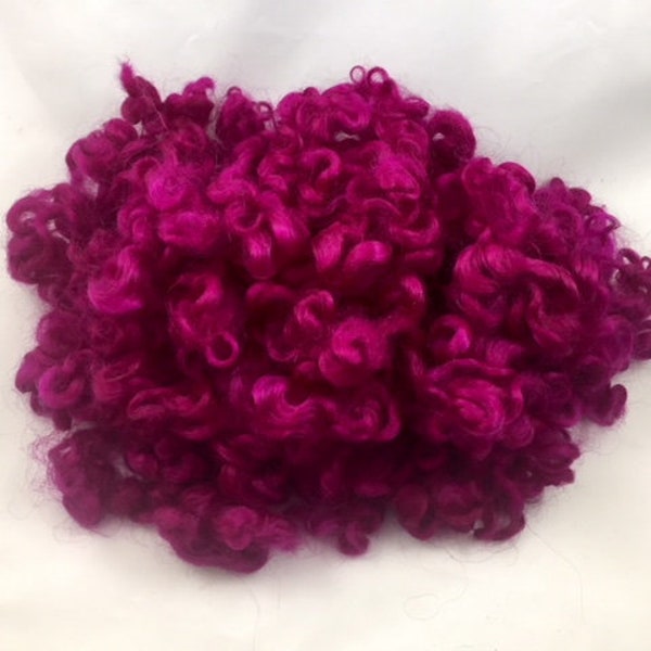 Curly Lustrous Red Violet Sheep Wool Locks for Spinning, Doll Hair, Felting, Weaving, Rug Hooking