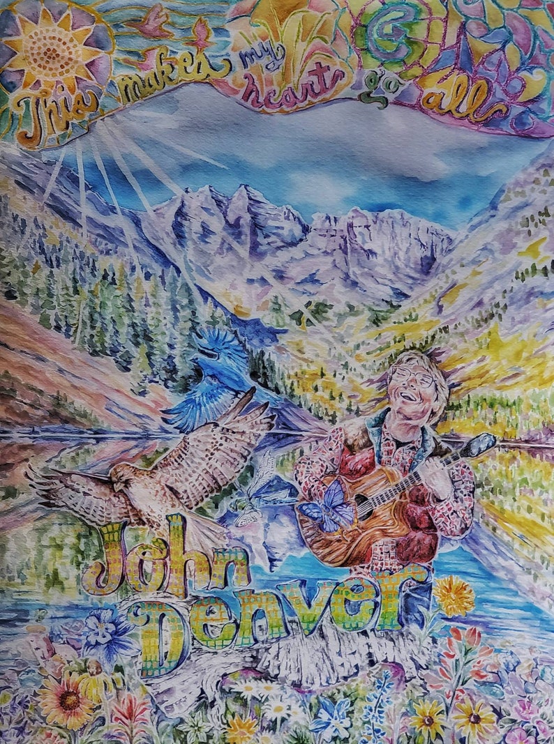 John Denver//Original watercolor prints//Folk Artist//Alpine Etsy