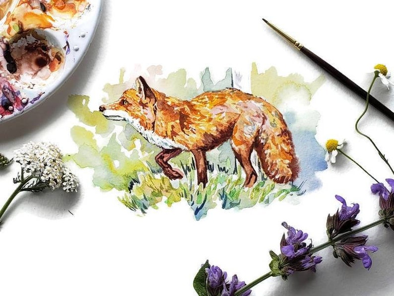 Prancing Red Fox Woodland Watercolor Prints