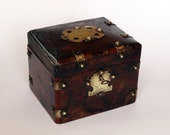 Antique Box with Brass Decorated Panels and Studs