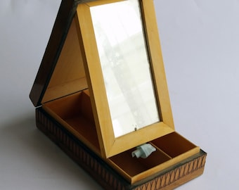 Carved Wooden Trinket Box with Mirror