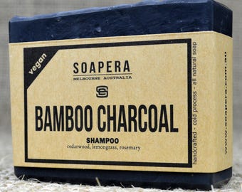 Bamboo Charcoal Shampoo Bar remove impurities and keep your scalp healthy- Soap Era all natural handmade vegan soap