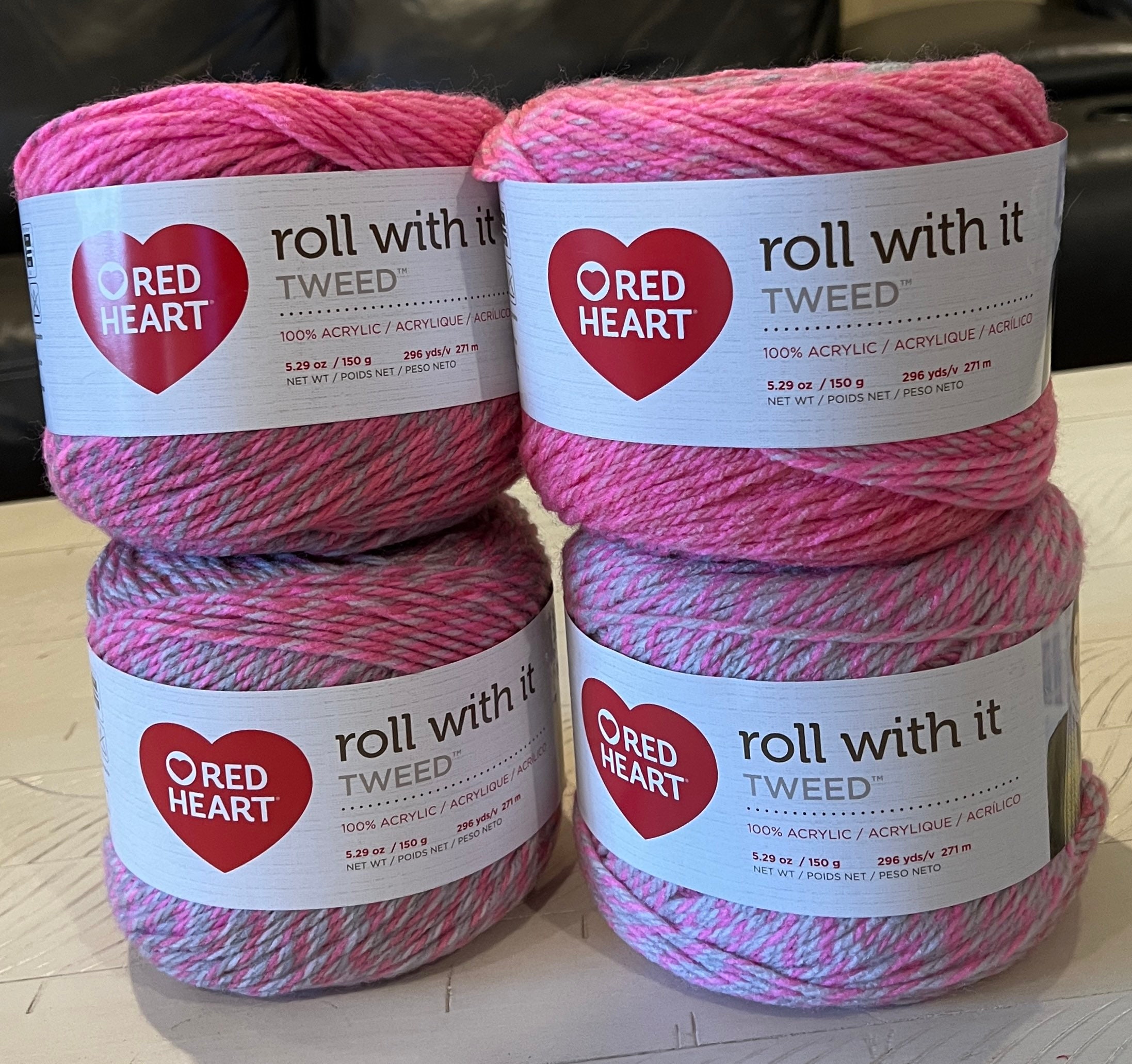 Red Heart Roll With It Tweed Yarn Popularpink Lot of 4 Skeins New Ready to  Ship 