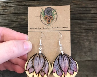 OOAK Free Shipping! Woodburned Earrings ~ Wood Circle Drop Earrings Boho Style
