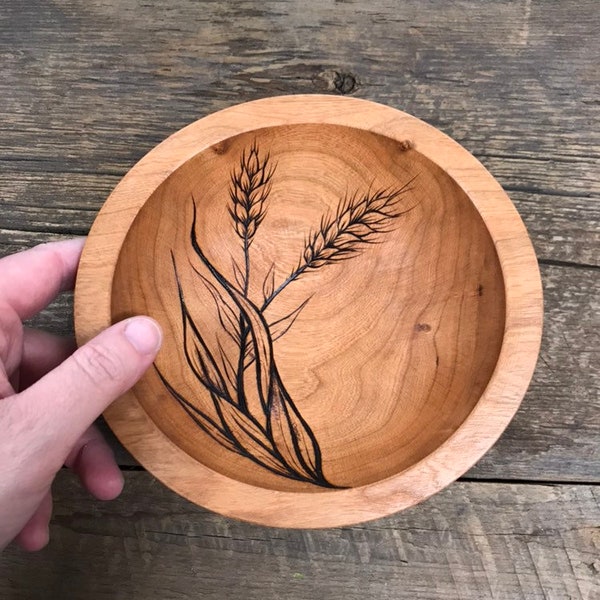 6" Cherry Bowl, Small Wood Bowl, Jewelry Bowl, Wood Bowl, Trinket Bowl, Hand Burned, Pyrography, Vermont