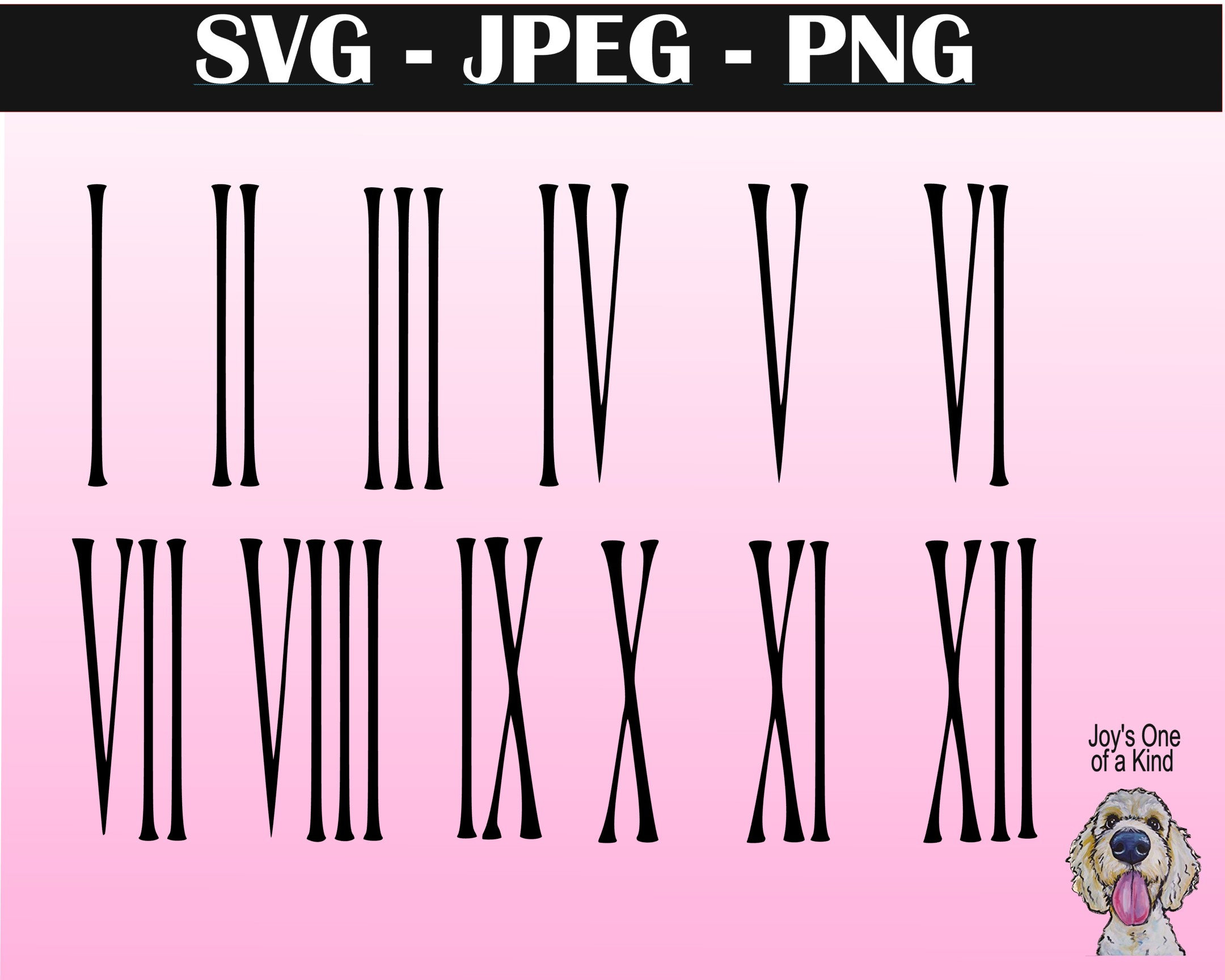 Two Styles of Roman Numerals. SVG Digital File. for Clock or Other