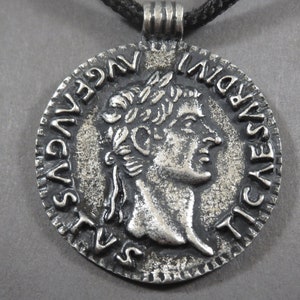 Antiker römischer Kaiser Tiberius Anhänger, Halskette, Symbol, Exquisiter Autorenschmuck.Einzigartiges handgefertigtes Medaillon, römischer Münzanhänger, Medaillon