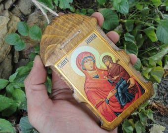 Santa Anna religion chrétienne Sculpture à la main Icône en bois fait main