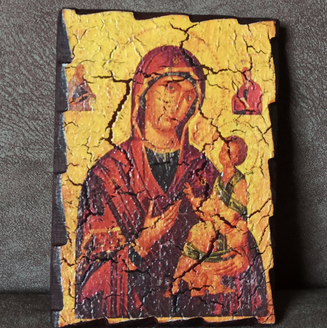 Virgin Mary Christian Religious Vintage Hand Carved Solid Wood Icon ...