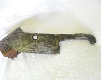 Antique hand-forged meat cleaver butcher knife chopper slaughterhouse tool chef, tool farm, rural, ax,metal handle
