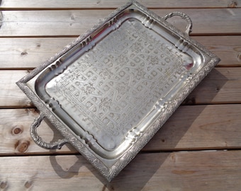 large arabic tray with handles, vintage North Africa
