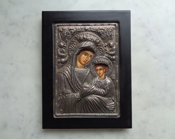 byzantine icon, frame of the Madonna and Child, sacred image of the mother of God, agiography Clarté, Greece