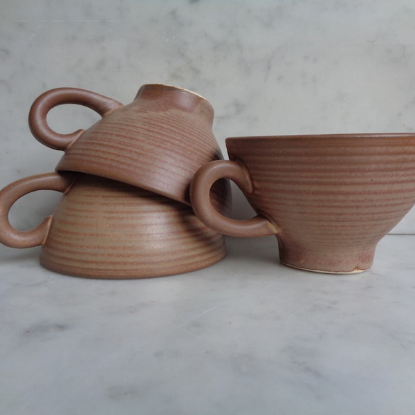 stoneware cups, set of 3 rustic bowls, vintage French