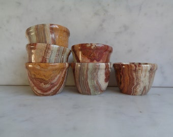 small onyx bowls, 6 small strong alcohol glasses, vintage 1960