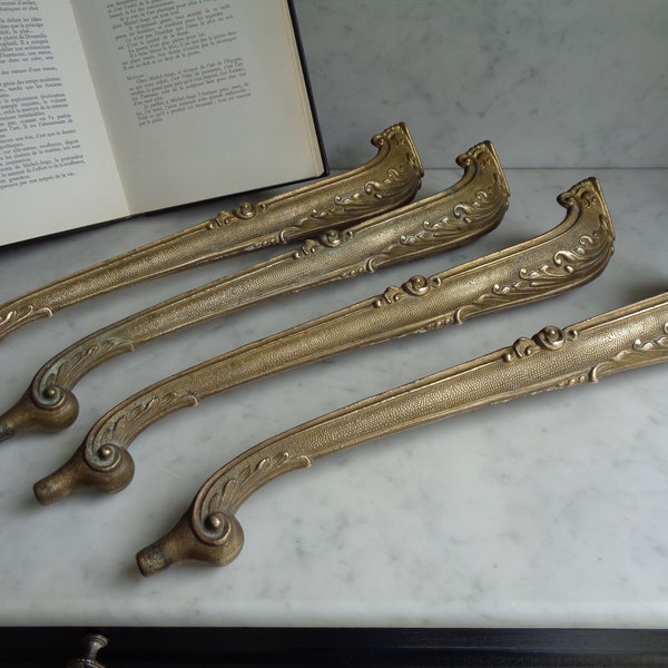 table legs, antique French solid brass, acanthus leaf decor, set of 4 supplies for low furniture, baroque style, rococo, Louis XV