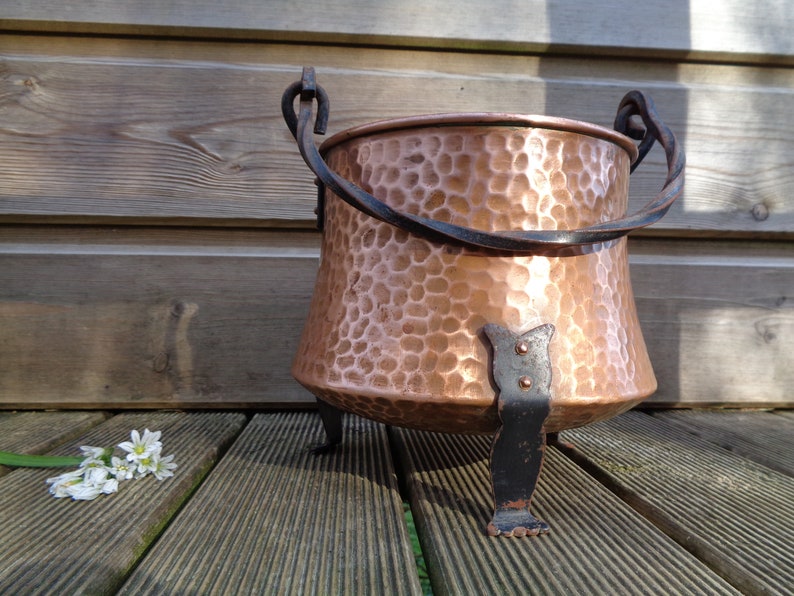 Old Copper Cauldron Pot Box Or Copper Hammered Tin Wrought Etsy