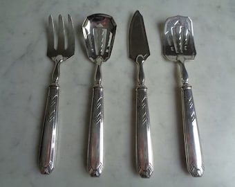 silver metal candy set, 4 pieces with hallmarks, decorative art style, French vintage
