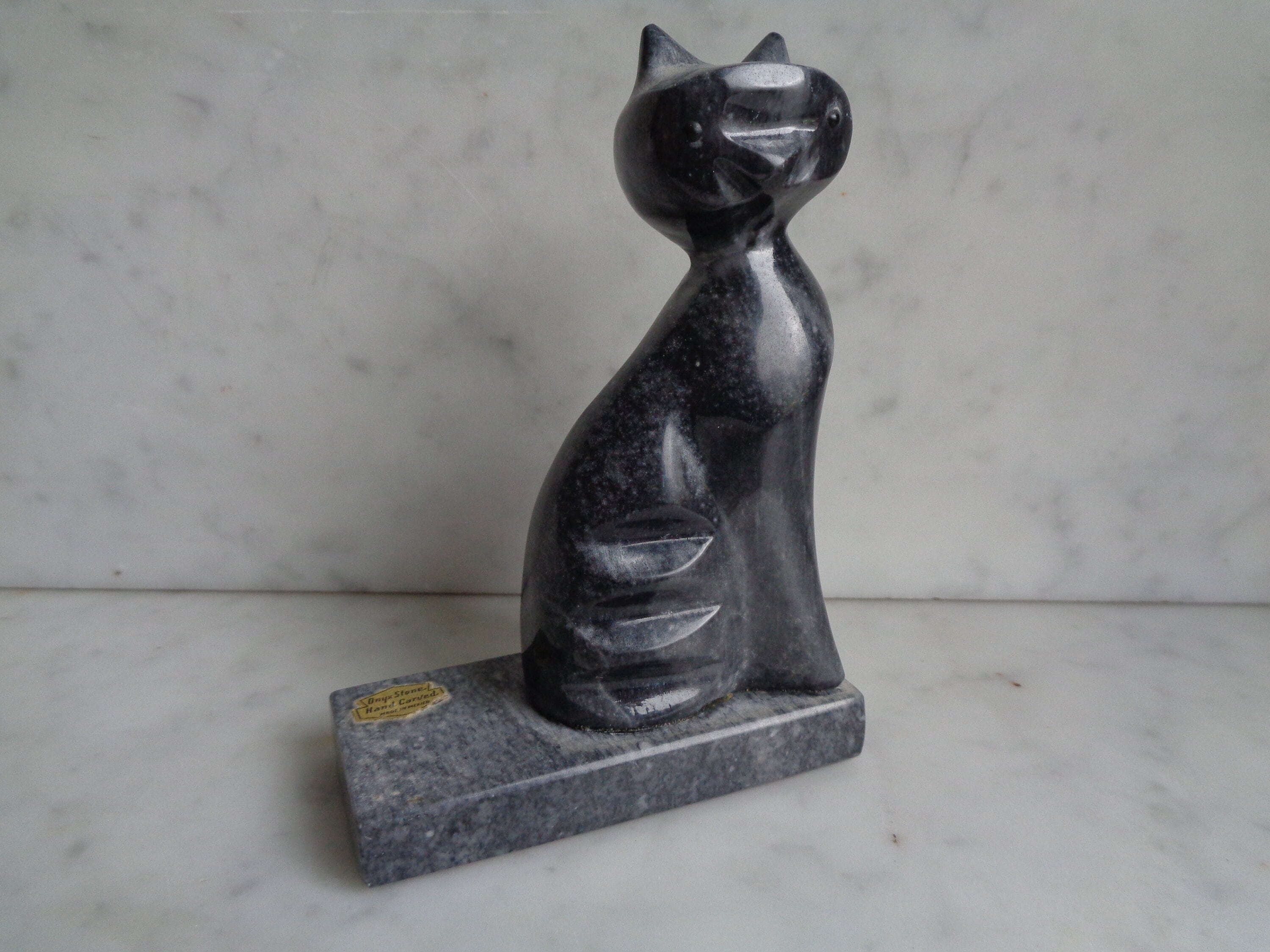 Mexico Onyx Cat Hand Carved Vintage 1960 Collectible