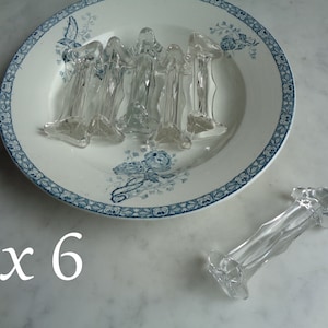 6 vintage glass knife rests, knife holder, art deco style, mid-century French tableware