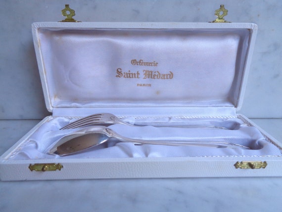 COUVERTS DE BAPTÊME en Argent massif + panier à pain en métal argenté EUR 50,00 - FR