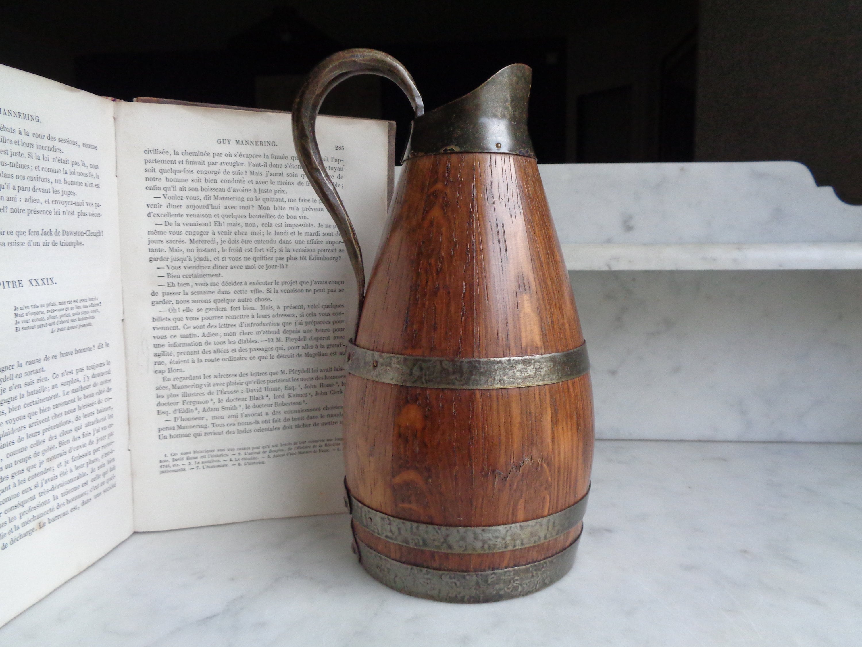 Vintage Wooden and Metal Barrel Shaped Jug Country