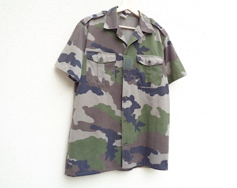 vintage French army camouflage shirt, size M, 39/40, military clothing, France, Toulon, land force