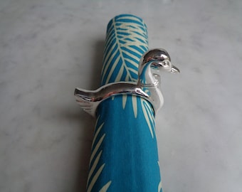 2 silver metal napkin rings, duck shape, set of 2, table decor, vintage French
