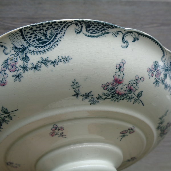 adorable plat pied douche Longwy de la fin du XIX siècle, modèle Vincennes, style campagne chic, shabby chic, brocante française