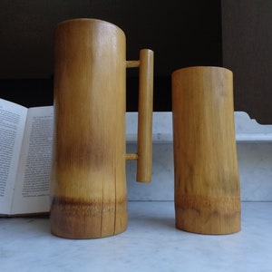 Bamboo decor, 2 decorative pots or vases for dried flowers, 1950s, French vintage