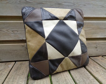 vintage leather cushion from the 1970s, geometric patterns