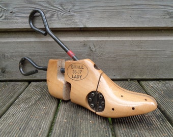 verstellbare Schuhform aus Vintage-Holz, Schuhbaum, Keilrahmen, Werkstattwerkzeug, Größe 36 - 37 kleine Dame, Damart