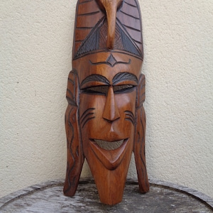 African carved wooden mask, ethnic, tribal, vintage wall decor