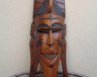 African carved wooden mask, ethnic, tribal, vintage wall decor
