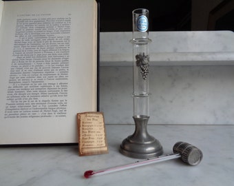 thermometer for wine with glass test tube on pewter base, accessory for French wines, vintage gift France