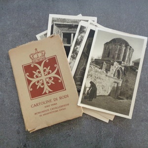 Rodhes, set de 10 cartes postales, souvenirs de voyage, vieux monuments, île grecque, vieux papiers, ephemera